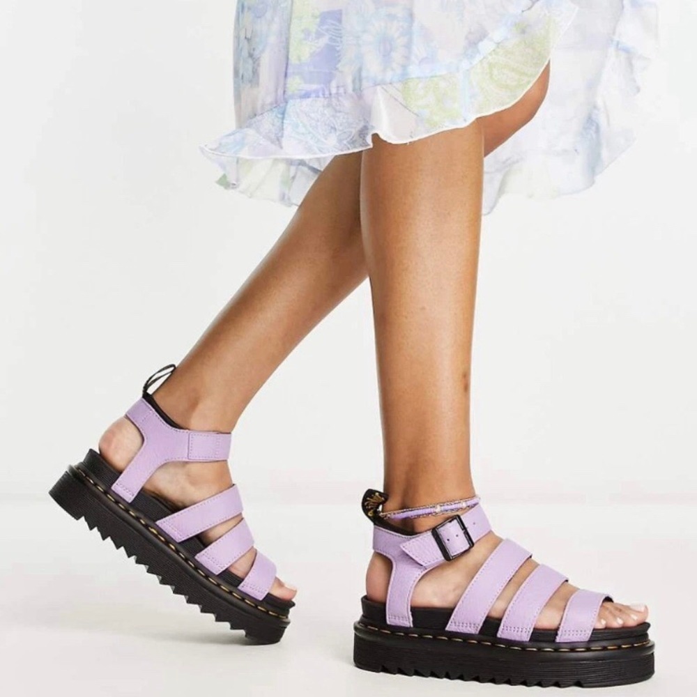 NWOT Dr. Martens Blaire Lilac Purple Pisa Leather Platform Strappy Sandals Sz 10